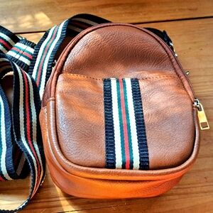 K. Carroll Crossbody Bag, Adjustable Guitar Shoulder Strap, Brown Vegan Leather